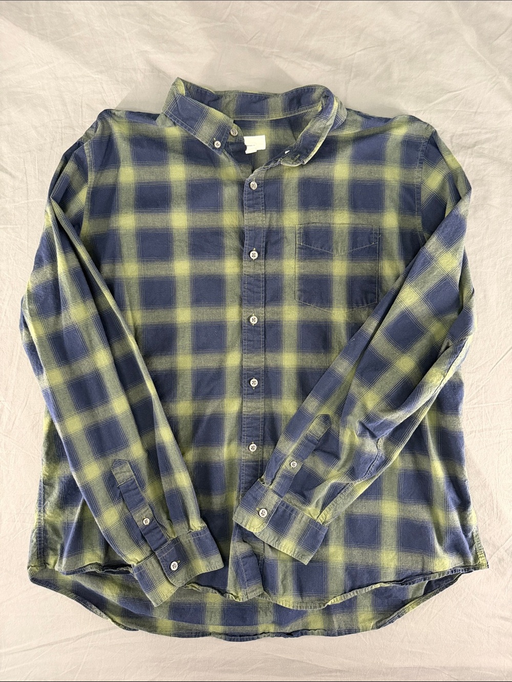 GAP Navy and Olive Plaid Long-Sleeve Button-Down Shirt